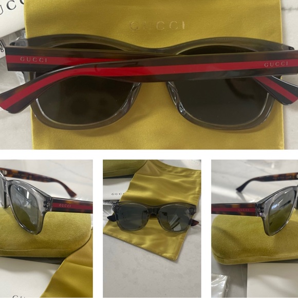GUCCI GREY TRANSPARENT FRAMES WITH GUCCI COLORS ON ARMS WITH GREY MIRROR LENSES - Picture 12 of 16